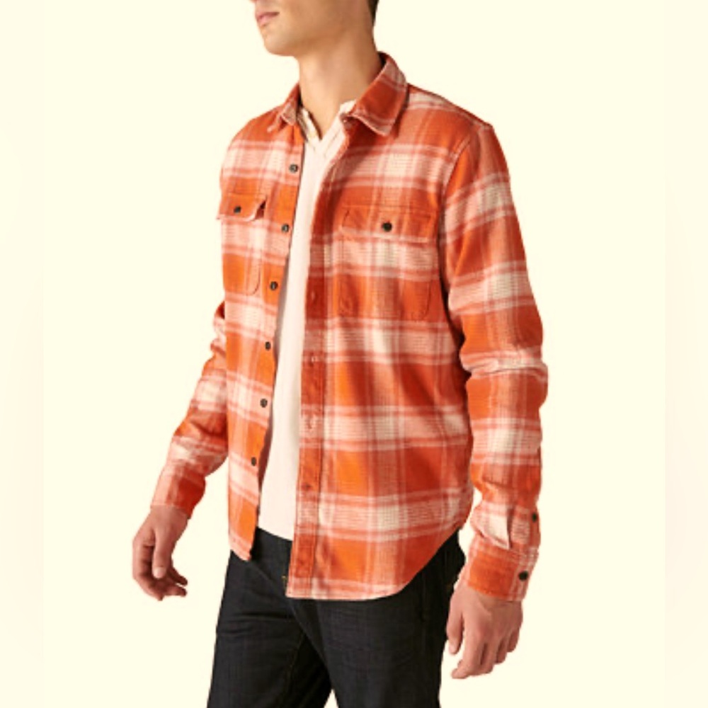 NWT Men’s Cloud 100% Cotton Soft Flannel Plaid Shirt in Orange/Offwhite, Size XL